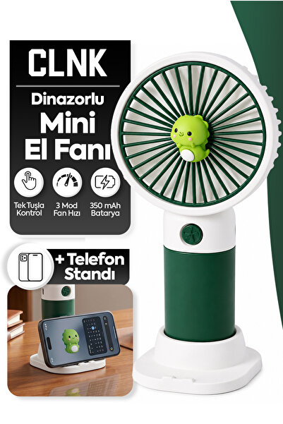 CLNK Dinazor Figürlü Tasarım 3 Kademeli Sessiz Mini El Masa Fan Vantilatör Tu...
