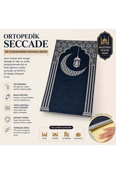 Fabrix Home Secdeyolu Ortopedik Seccade (Kadife Dua kitabı + Zikirmatik Hediy...