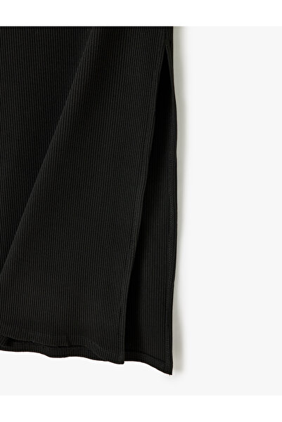 Koton Black Women's Skirt with Slit Detail and Elastic Waist 5Sal70019Ik