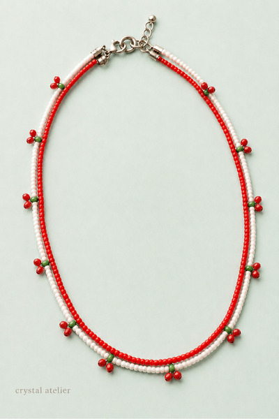 Crystal Atelier 2 Pieces Red And White Beaded Cherry Necklace