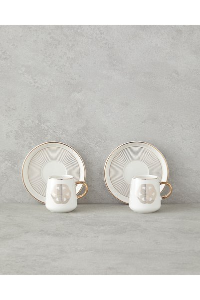 English Home Cladars Porcelain 4 Piece 2 Person Coffee Cup Set 90 ml Gold