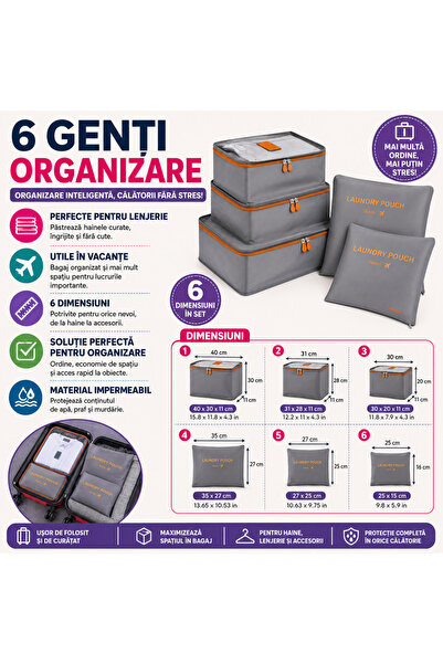 SMARTECH Set de 6 genți de organizare a bagajelor de călătorie, poliester, im...