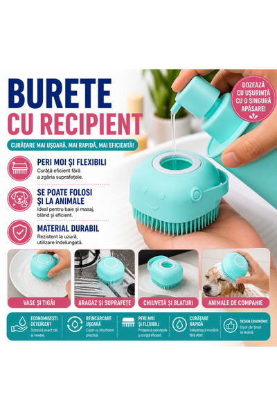 SMARTECH Burete de baie din silicon cu dozator - perie moale mini, reutilizab...