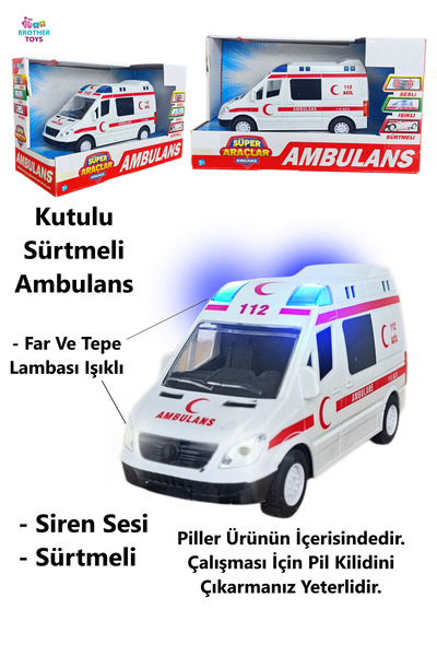 Brother Toys Işıklı Müzikli 112 Yazılı Oyuncak Ambulans Yerli Üretim 20 Cm.