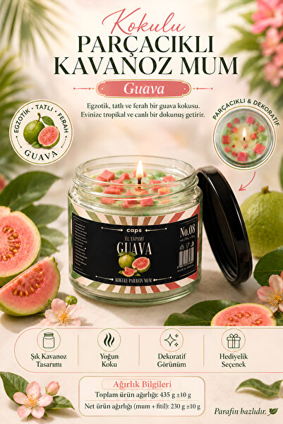 caps Guava Kokulu & Parçacıklı Cam Kavanoz Mum – Şık Görünüm, Güçlü Koku Yayı...