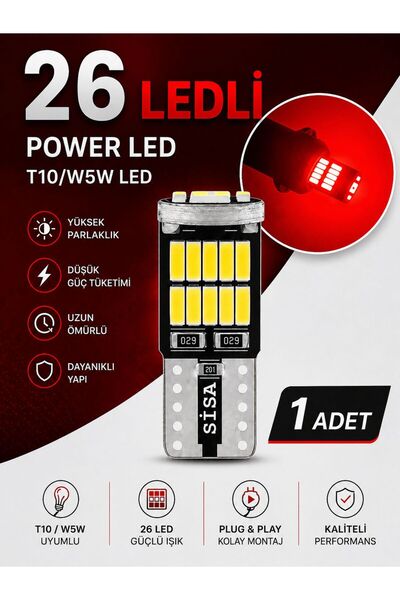 SİSA SENİSTESENAL T10 Led 26 Ledli W5w Canbus Metal Ultra Power Kırmızı Park ...