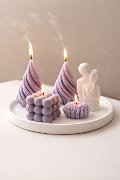 Natura Home Decor Dekoratif Mum Seti Bubble Spiral Lotus Mum Tepsili Minimal ...
