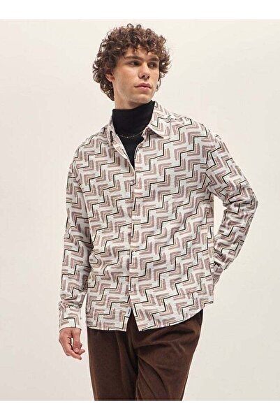 The Bear House Men's Multi-Color Hand-Painted Geometrical Print Relax Fit Ove...