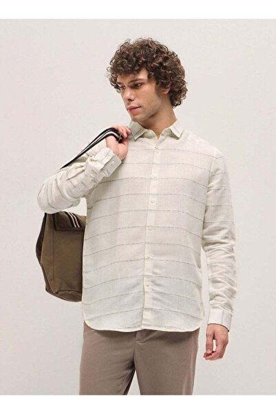 The Bear House Men's White Horizontal Stripes Slim Fit Casual Shirt for Every...