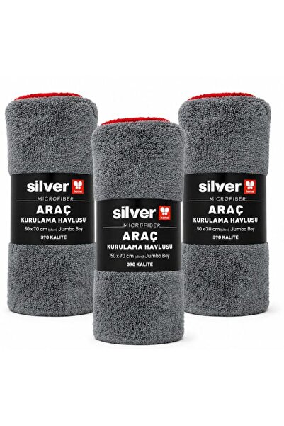Silver Home 390 GSM 50X70 cm Mikrofiber Süper Emici Araç Kurulama Havlusu 3'lü