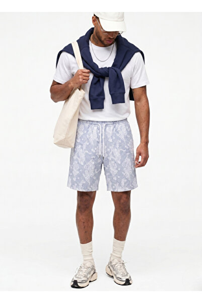 SON OF BRONZE Navy Blue Comfort Jakarlı Çizgili Şort
