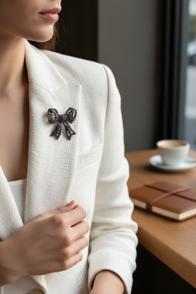 FAYRA ACCESSORIES Zirkon Taşlı Fiyonk Figürlü Broş