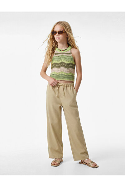 Koton Buttoned Modal Blend Wide Leg Trousers