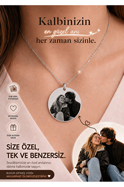 TrendÜrünlerim Çelik Kolye Kişiye Özel Fotoğraf Baskılı Özel Kutulu