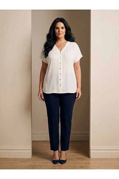 Hanezza Büyük Beden Kadın Yarım Kol Şık Bluz - Hanezza Plus Size Koleksiyonu