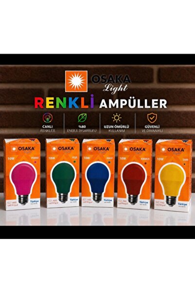 Osaka Light 10'Lu 10w 5 Farkli Renk Her Renkten 2 Şer Adet E27 Duylu A60 E En...