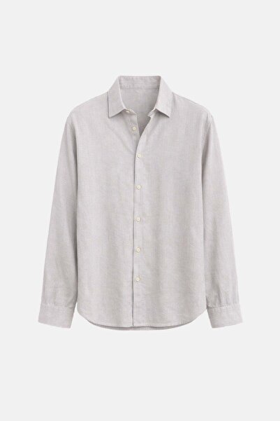 Genel Markalar Basic Keten Oversize Gömlek Gri