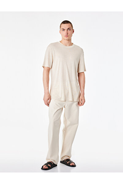 Koton Regular Fit Short Sleeve Linen Viscose Blend Crew Neck Basic T-Shirt