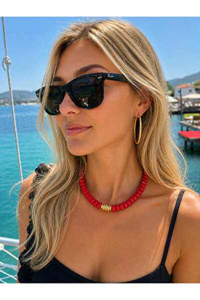 byebruketenci Kırmızı kolye Bodrum boncuk altın kaplama kararmaz detaylı