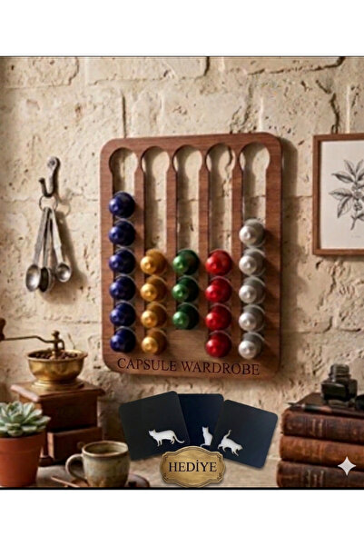 İda Craft Ahşap Kahve Kapsül Standı – 30 Kapsül Kapasiteli Duvar Tipi Organiz...