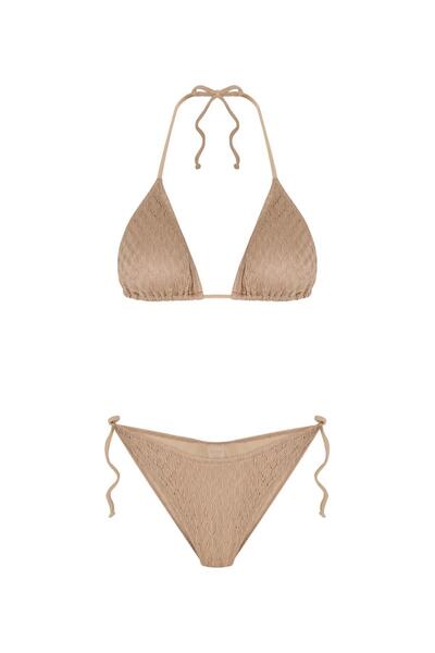 TIME MUSE ENNA Camel Kabartma Dokulu Örme Üçgen Bikini Takım