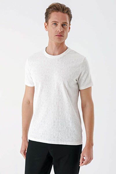 Efor Slim Fit Bisiklet Yaka %100 Pamuk Sıva Dokuma Pamuklu Ekru Tişört TS 882