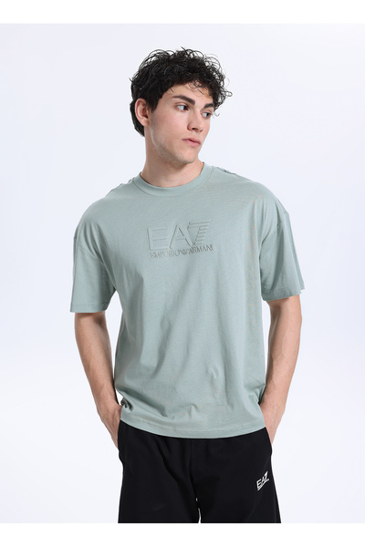 EA7 Gri Erkek Slim Fit Logo Baskılı T-Shirt TRAIN VISIBILITY LOOS