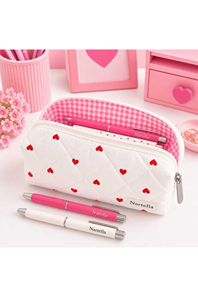 nartella Heart Patterned Quilted Pen Holder Organizer