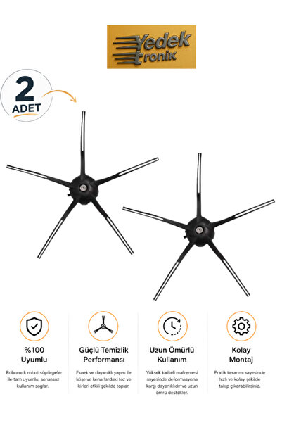 Roborock S5 Max / S5 / S6 / S6 Max / S6 MaxV Uyumlu 2'li Yan Fırça – Siyah | ...