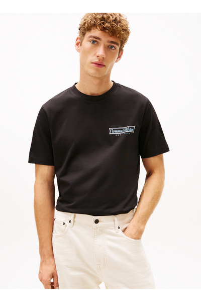 Tommy Hilfiger Siyah Erkek Logo Baskılı T-Shirt MW0MW41465BDS_COAST PHOTO PRI...