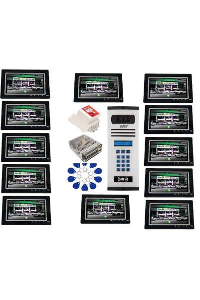 ÇağatayElektrik 18 DAİRE NTS 2015-S 7'' GÖRÜNTÜLÜ DİAFON SİYAH-8004 TUŞ TAKIMLI ŞİFRELİ+GEÇİŞLİ ZİL PANELLİ SET