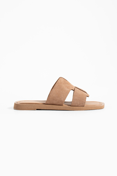 Siena Shoes Γυναικείες παντόφλες Udera από γνήσιο δέρμα Camel Suede