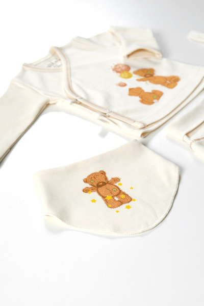 tinylamb Fluffy Bear 4 Piece Unisex Baby Long Sleeve Cotton Bodysuit Set Newborn And Children Gift Set