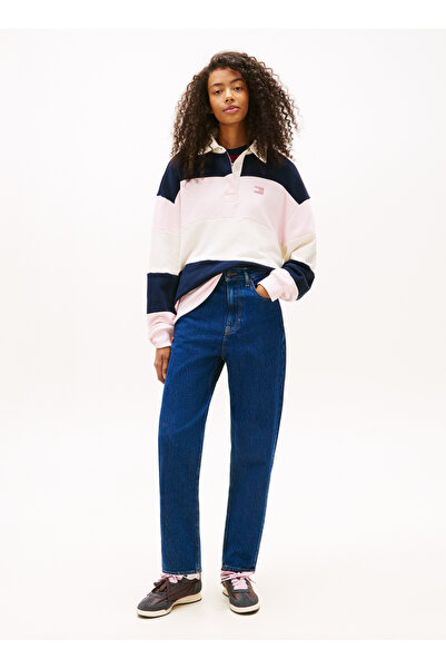 Tommy Jeans Yüksek Bel Düz Paça Orta Lacivert Kadın Denim Pantolon MOM HIGH R...