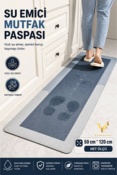 VİSLUNA Yeni Nesil Kaydırmaz Taban Mutfak, Banyo Paspası 50x120 cm