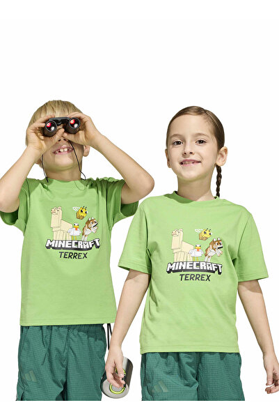 adidas Yeşil Erkek Çocuk Baskılı T-Shirt JZ3587-K MINECRAFT MT TEE