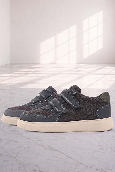 Rakerplus Genuine Leather Brown Gray Velcro Light Sole Boys' Sports Shoes