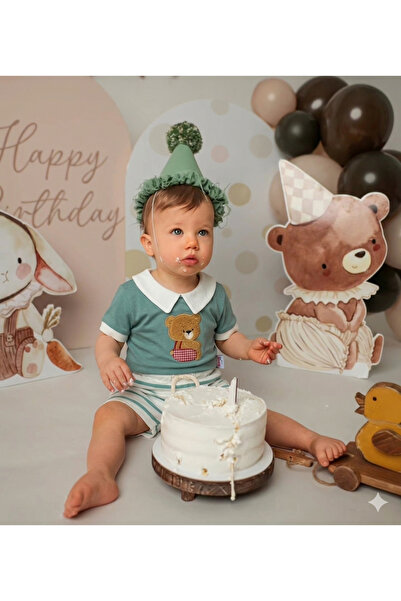 Momercy Ayı Nakışlı Erkek Bebek Yazlık Şortlu Takım