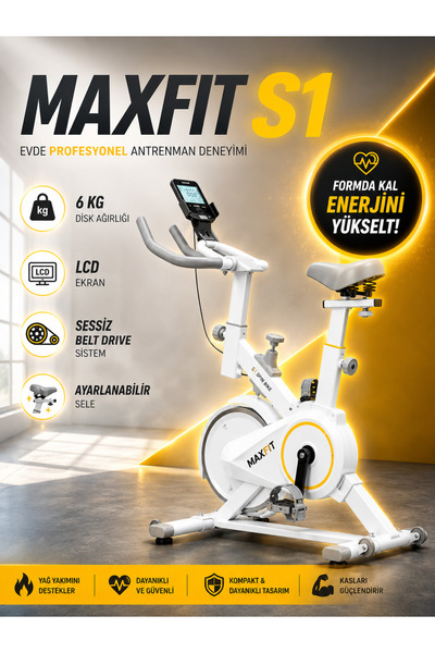 MAXFIT S1 Spinbike Direnç Ayarlı Nabız Ölçerli Ayarlanabilir Sele Ve Gidon