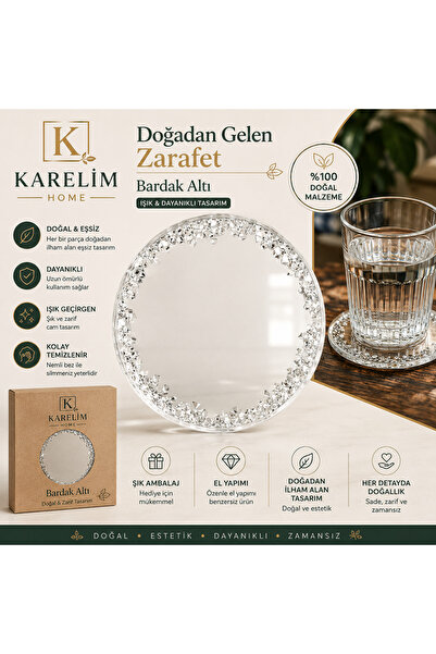 karelim home Bardak altlığı 1 adet şeffaf ve gümüş varaklı 10x10 renk değişik...
