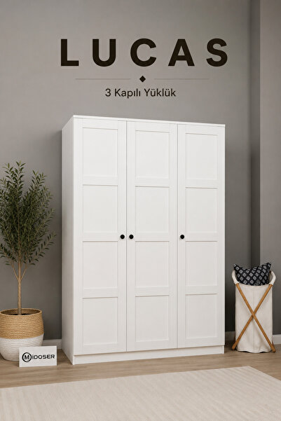 midoser Lucas 3 Kapılı Yüklük, Yorgan, Yastık Dolabı - Mat Beyaz