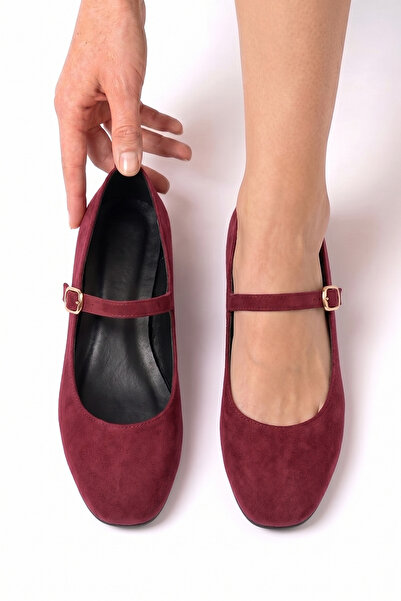 MİNNACE "EMMA" Balerini din piele intoarsa burgundy, cu varf rotund, talpa pl...