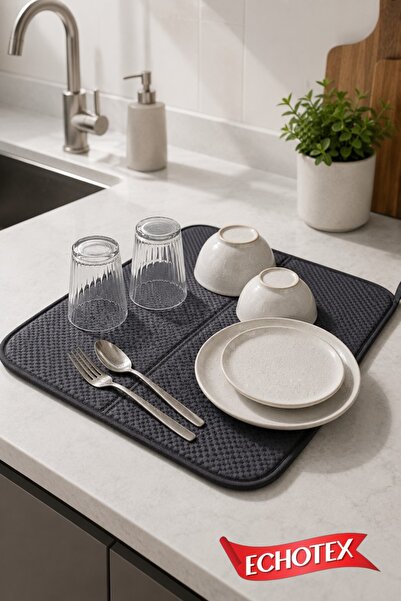 Joymop Grey Microfiber Dish Drying Mat Super Absorbent Countertop Drying Mat 36x45 Cm