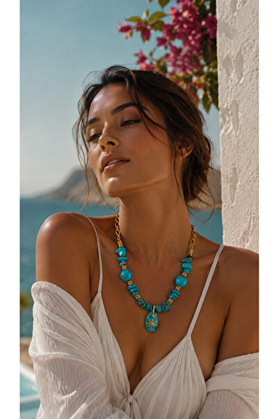 Solare Accessories Firuze Taş Detaylı Kuzey Yıldızı Figürlü Altın Kaplama Vin...