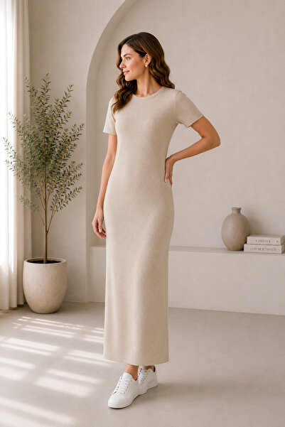 mirach Rochie maxi cu maneca scurta |   Tricotaj cu decolteu relaxat Ferace |...
