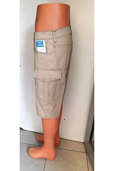 BeyzDenim pantaloni scurți bej pantaloni capris sub genunchi marime mare