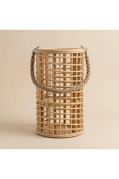 ELZEY HOME Şık Rattan ve Bambu Dekoratif Mumluk 18x30 Cm, Natürel Tasarım
