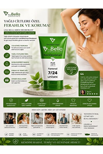 BY UTAH LİSA BELLA Plus Ekstra Koruma 7 Gün Etkili Unisex Krem Deodorant 35 m...