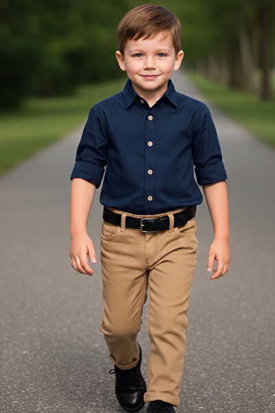 Entel BOY'S LONG SLEEVE SHIRT PANT BELT 3-PIECE SET