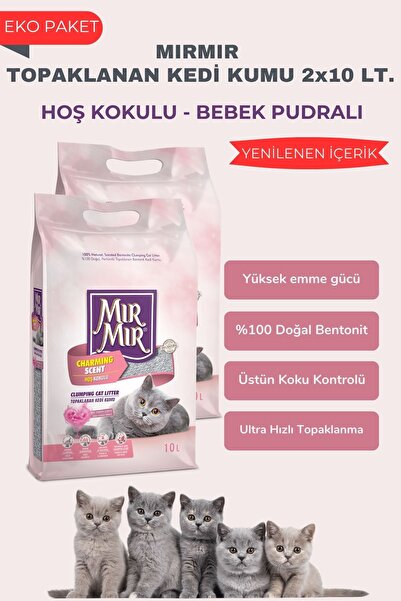 MIRMIR Hoş Kokulu Topaklanan Kedi Kumu 2 x 10 Lt, Yüksek Emici, Tozsuz, Koku ...